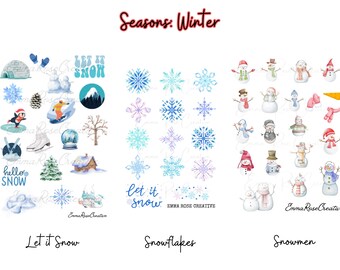 Winter Sheet Stickers - Winter, Snowflakes, Snowmen, Freeze, Cold, Brr, Outside, Journal, Crafts, Scrapbook