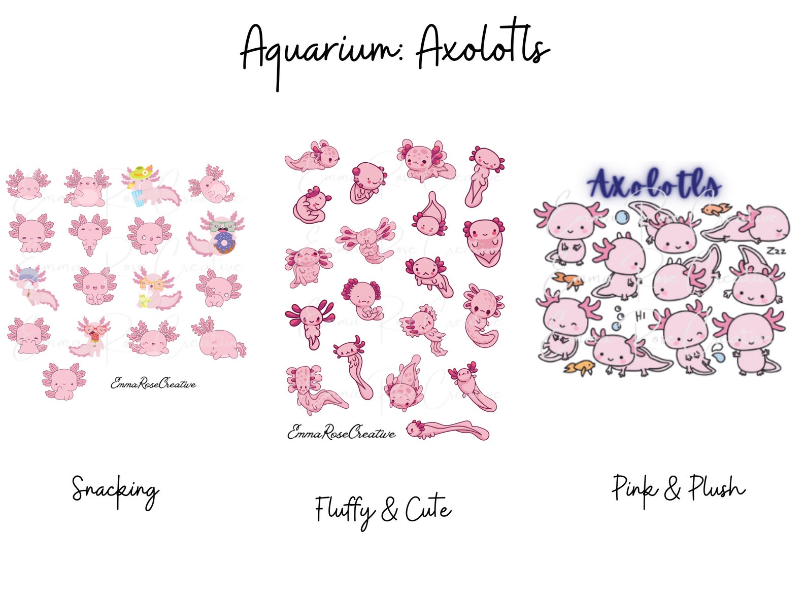 Axolotls Sheet Stickers; Pink, Cute, Amphibian, Salamander, Aquarium ...