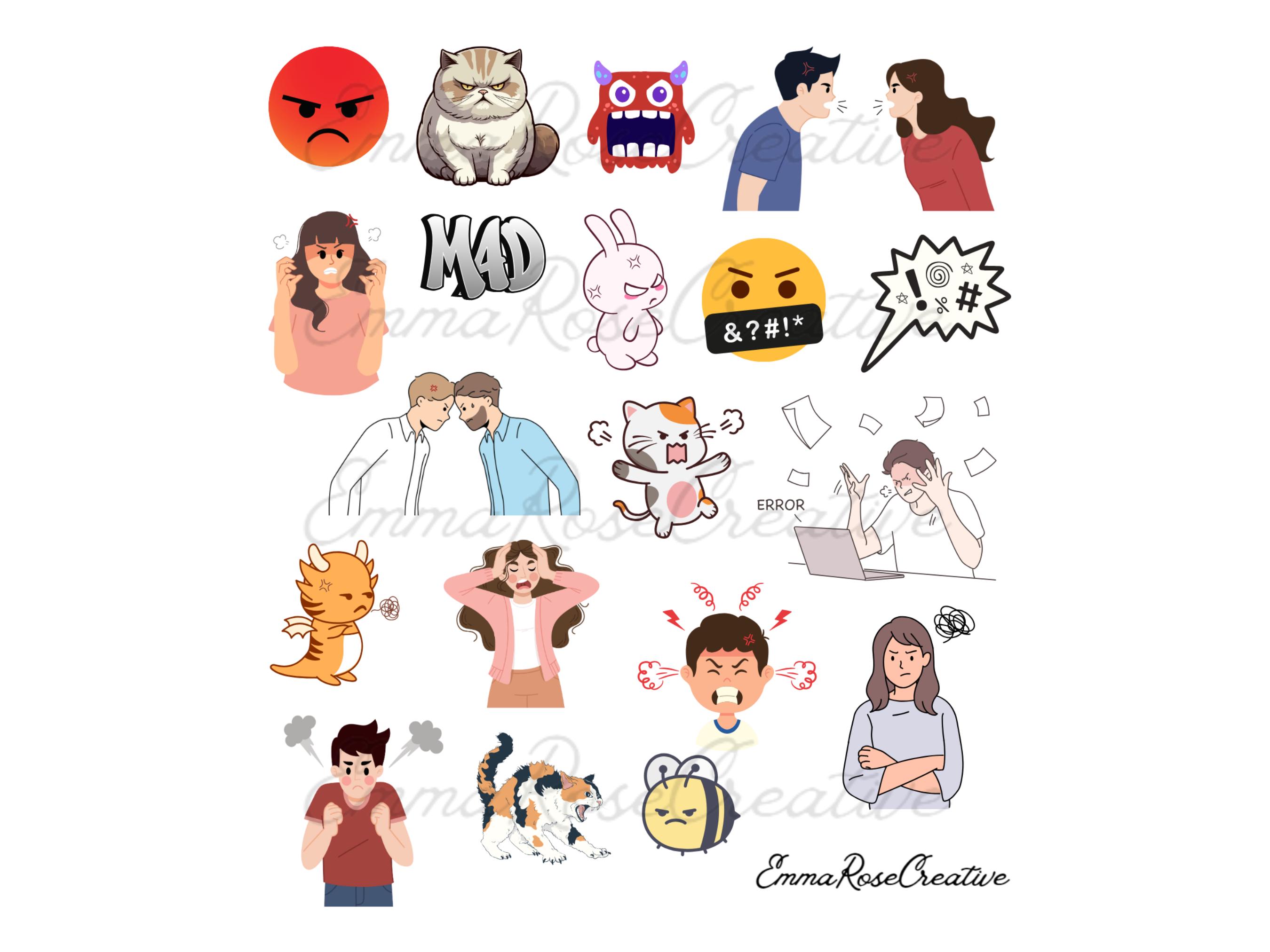 Sticker Emotion Angry Health and Wellbeing, Emotions Sheet Stickers: Happiness, Anger, Angry ...