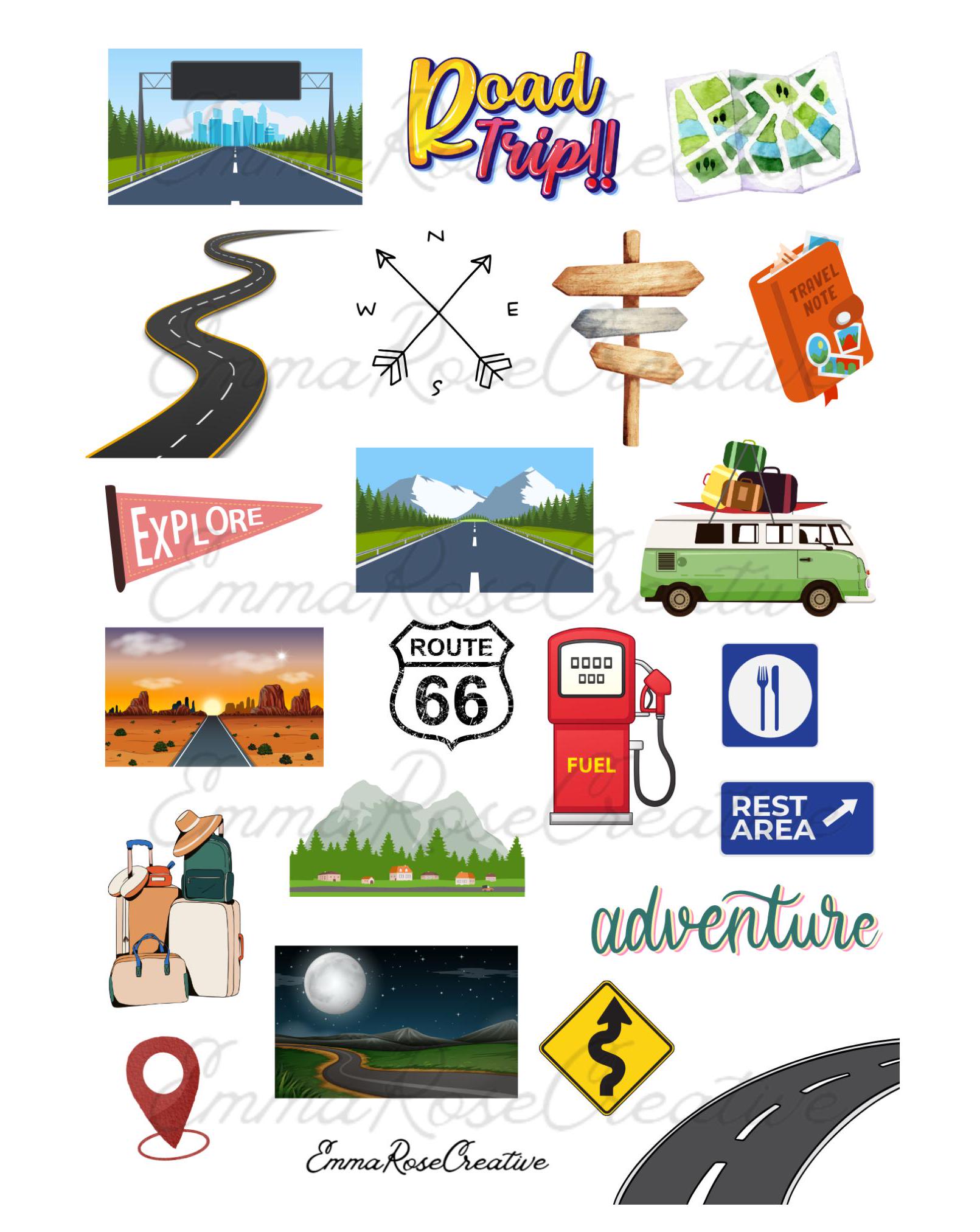 Travel Sheet Stickers - Road Trip, Bed and Breakfast, Journey ...