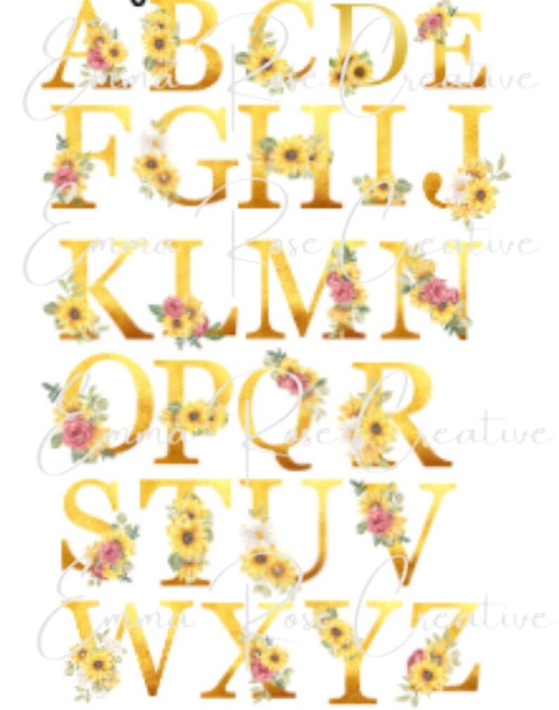 Alphabets Sheet Stickers - Sunflowers, Yellow, Floral, Hydrangea, Gold ...