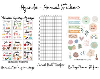 Agenda - Sheet Stickers - Planner, Stickers, Tracker, Holidays, Calendar, Journal