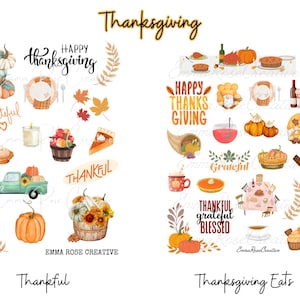 Thanksgiving Sheet Stickers - Thanks, grateful, Celebrate, gather, food, harvest, thankful