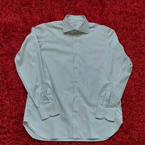 Preowned BELVEST Striped Pure Cotton Shirt - Luxury Italian Designer Down Button Shirt Men's Shirt Classic Style Casual Dress Size L