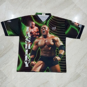 Rare WWE Bobby Lashley Wrestling Tee Overprint - Green & Black, Size L