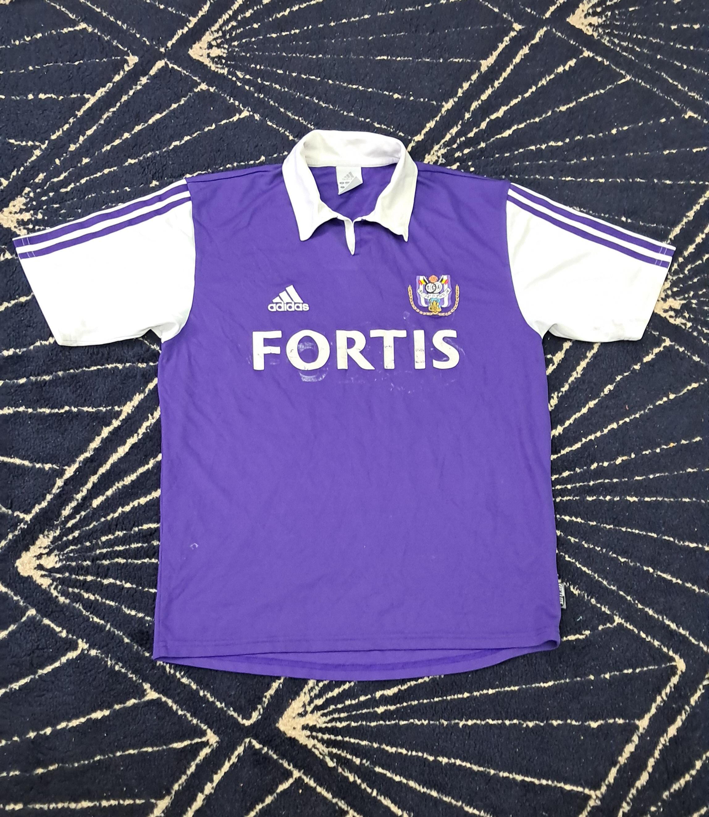 【レア】RSCアンデルレヒト 90s ユニフォーム ゲームシャツ　M ベルギー RSC Anderlecht Adidas Jersey Fortis Sponsor Purple White Size M