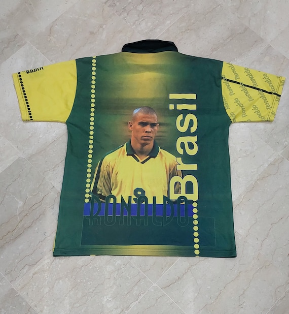 Preowned 90s Ronaldo Brazil Vintage Mens Polo Shirt Full Print