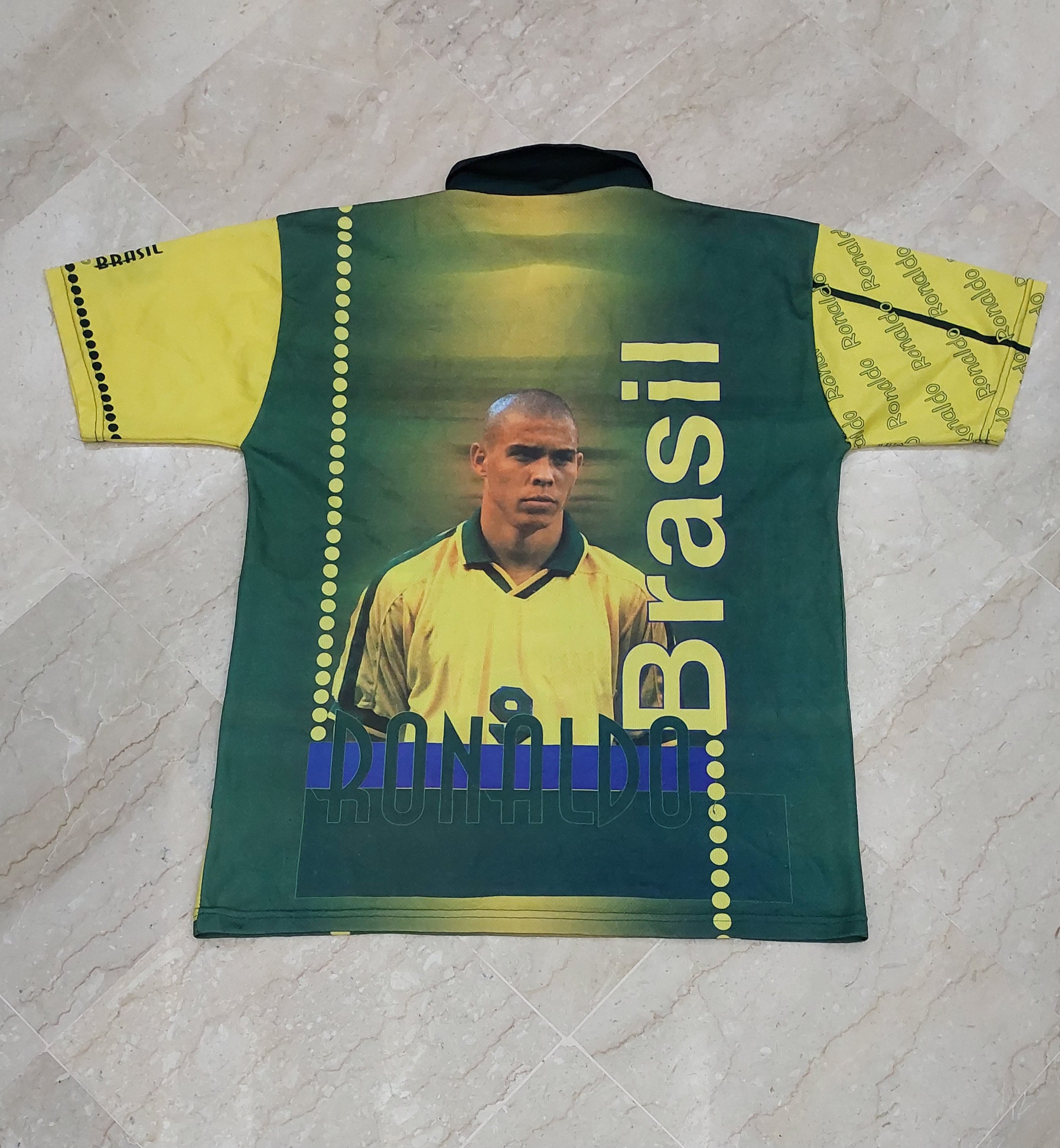 Preowned 90s Ronaldo Brazil Vintage Mens Polo Shirt Full Print