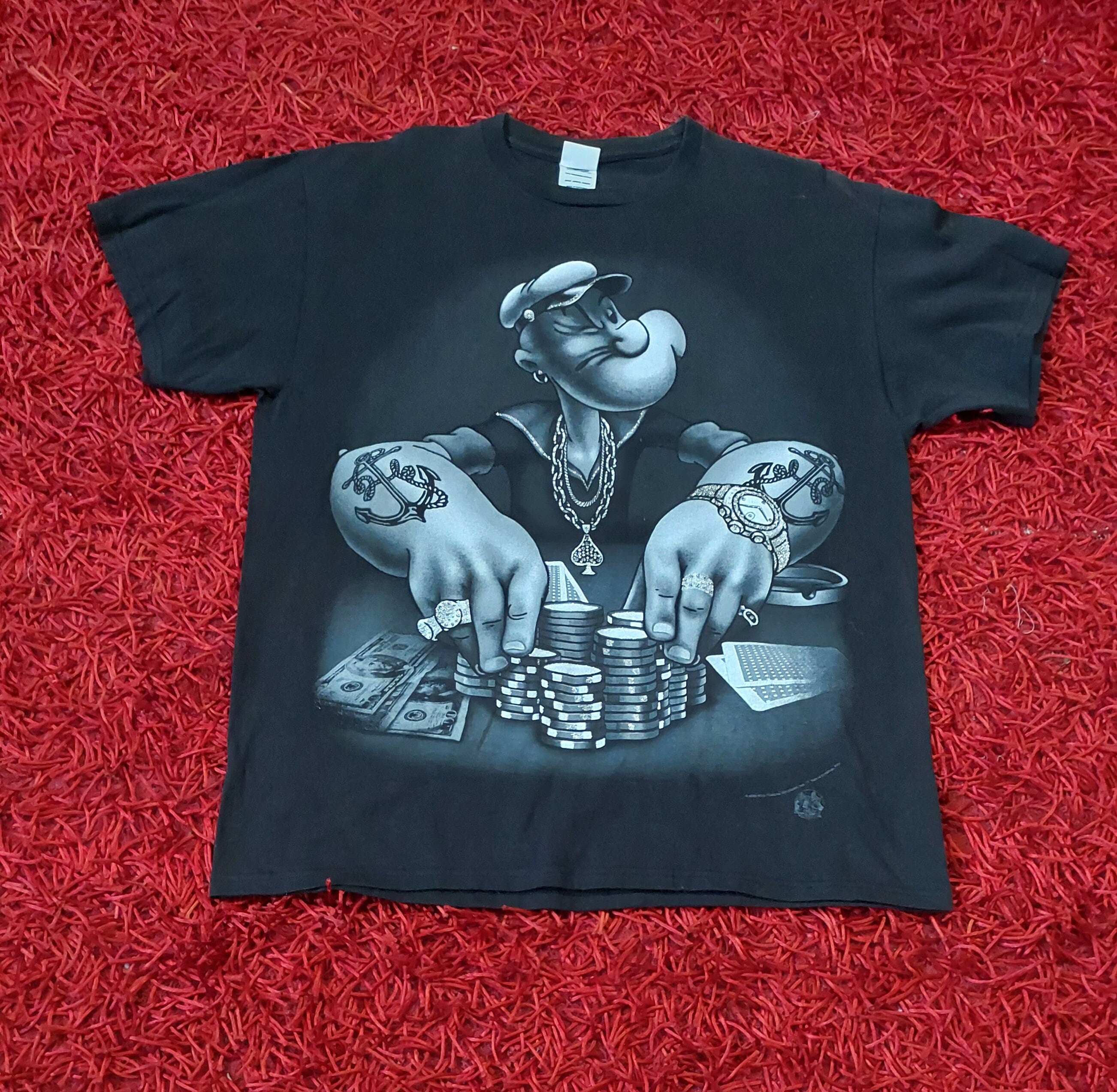 Vintage Popeye the Sailor Man Badass Poker Chips T-shirt Black