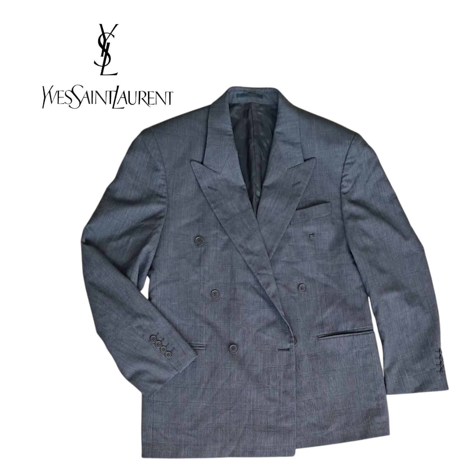 美品イブサンローランダブルブレスト グレー チェック柄 スーツ