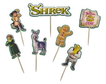 7 adornos para cupcakes de Shrek para decoración de fiestas de cumpleaños temáticas