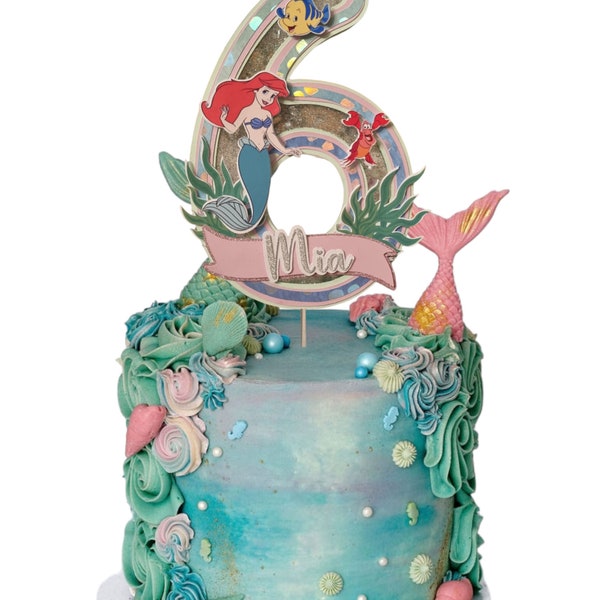 Personalised Little Mermaid Shaker 3D Layered Cake Topper Birthday Decor / Any name, age