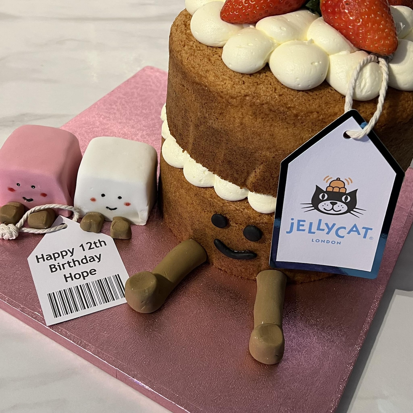 2x Jellycat Cake Topper | Name | Age | Barcode Gift Tag Birthday Party