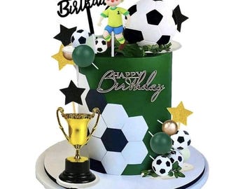 30 Teiliges Fußball Tortenaufleger Set Dekorative Soccor Bälle Sterne Trophäe Fan Happy Birthday Dekoration