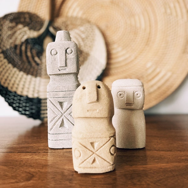 Stone Men Set of 3 Handmade Stone Statuettes, Sumba Stone Statue, Unique Stone Figurines, Small Tribal Statues, Ethnic Decor Figurines