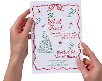 Oh What Fun Christmas Invitation, Whimsical Hand Drawn Holiday Party Invite, Editable Canva Template, Winter Party Printable