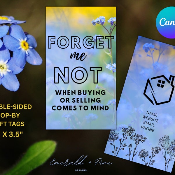 Forget Me Not Flower PopBy Gift Tag Canva Custom Digital Instant Download Pop-By Real Estate Realtor Marketing Farming Pop By Template Edit