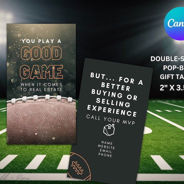 Good Game Super Bowl Football PopBy Gift Tag Canva Custom Digital Instant Download Pop-By Real Estate Marketing Farming Pop By Template