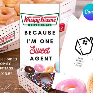 Krispy Kreme Donuts Donut PopBy Gift Tag Canva Custom Digital Instant Download Pop-By Real Estate Realtor Marketing Farming Pop By Template