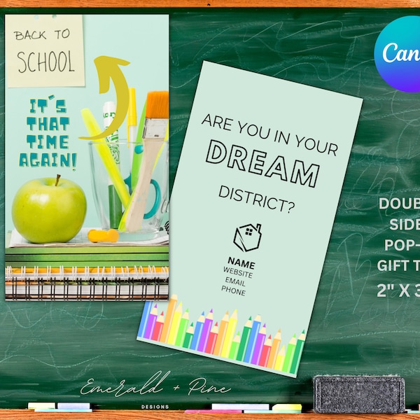 Back To School PopBy Gift Tag Canva Custom Digital Instant Download Pop-By Real Estate Realtor Marketing Farming Pop By Template Editable