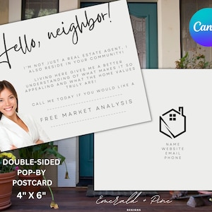 Etiqueta de regalo PopBy de postal de Hola vecino Canva Descarga instantánea digital personalizada Plantilla Pop-By de marketing de agentes inmobiliarios de bienes raíces Agricultura