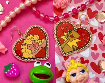 Boucles d'oreilles Les Muppets Kermit et Miss Piggy