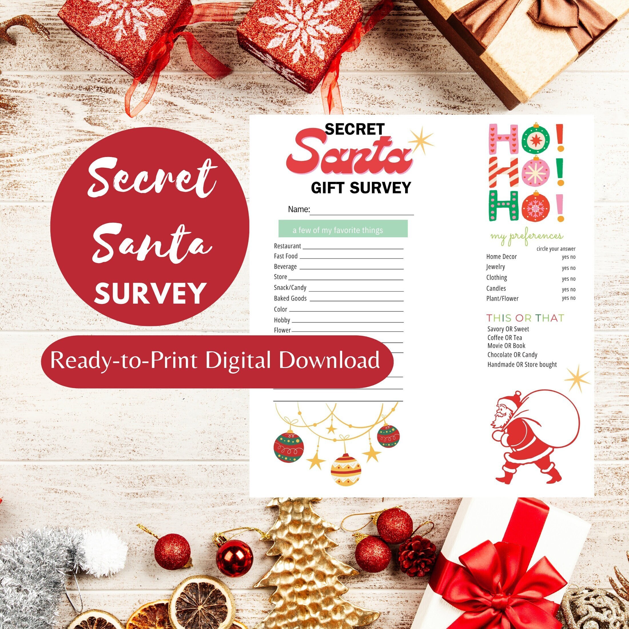 Info Sheet for Secret Santa PRINTABLE Secret Santa - Etsy