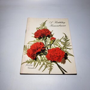 A Birthday Remembrance, A Coutts Card, groet, boekje verjaardagskaart, januari, anjer, 1949, Hallmark Canada, poëzie, fotografie