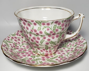 Old Royal Pink and Green Chintz Teacup & Saucer