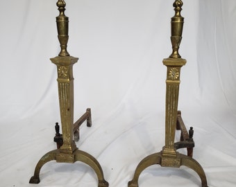 24" brass fireplace andirons pair of fire dogs