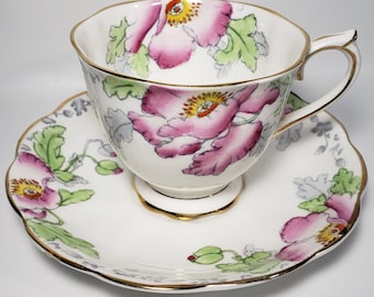 Royal Albert Pink "Poppyland" Teetasse und Untertasse Handbemalte Blumenmotive