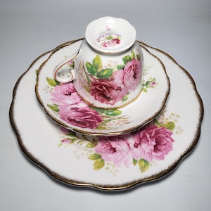 Royal Albert Bone China Trio American Beauty Roses, Teacup, Saucer and Tea Plate