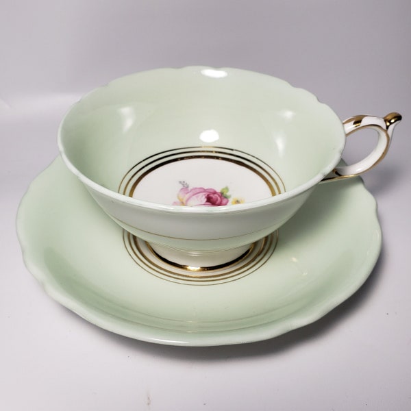 Paragon Bone China Mint Green Rose Teacup and Saucer