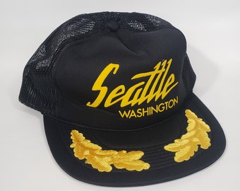 Seattle Washington Trucker Hat Mesh Snapback Yellow Feathers