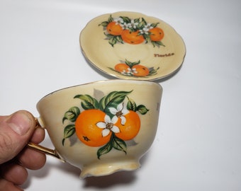 Vintage Souvenir Florida Oranges Teetasse & Untertasse