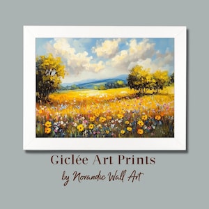 Yellow Wildflower Field Giclée Art Print, Vibrant Landscape Painting, Colorful Meadow Wall Art, Country Cottage Decor, Cheerful Nature Print