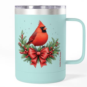 Festive Cardinal Coffee Mug Tumbler | Holiday Gift, Winter Decor, Christmas Mug, Bird Lover&#39;s Collection, Cozy Drinkware