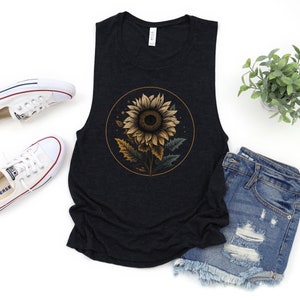 Boho Sunflower Tank, Botanical Floral Muscle Tank Top, Wildflower Tank , Graphic Tank for Women, Gift for Sunflower Lover