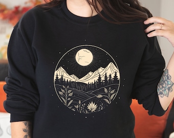 Boho Nature Sweater, Outdoor Lover Sweater Fall Clothing , Hiking Sweatshirt, Nature-Inspired Sweater