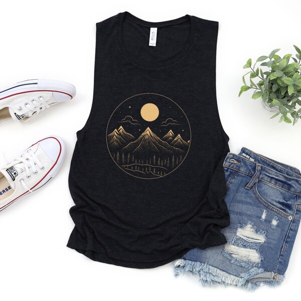 Women's Funny Mountain Camping Tank Top - Sleeveless Graphic Tee For Hiking & Travel (Green)