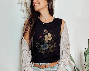 Wildflowers Graphic Tank, Botanical Flower Tank Top, Floral Shirt, Gift for Women Boho  Wildflower Muscle Tee