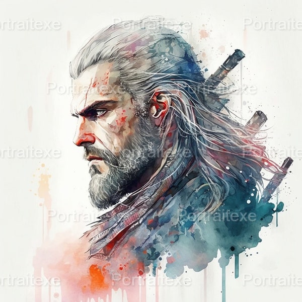 The Witcher Poster 4K, Geralt of Rivia, The Witcher Digital Print, The Witcher Home Decor, Instant Download Wall Art, Printable Aquarelle