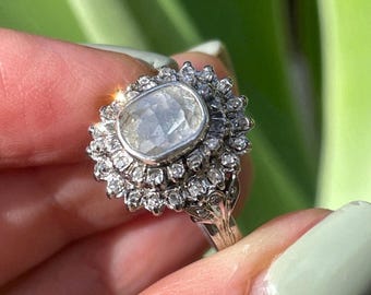 Antique 14k gold cocktail halo rose cut diamond ring