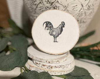 Handmade Wooden Rooster Coasters