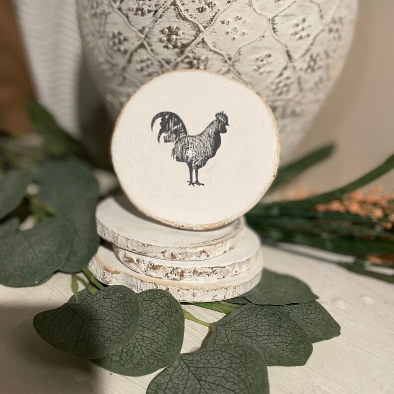 Handmade Wooden Rooster Coasters image 1