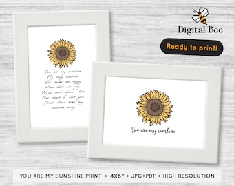 Printable Sunflower image, Printable You are My Sunshine image, Digital File, Instant Download