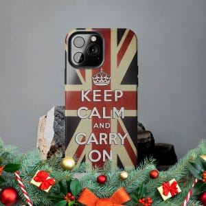 iPhone 7 to 17 Vintage Keep Calm and Carry On Exquisite Dual-Layer Tough Phone Case - Wireless Charging Friendly - UK