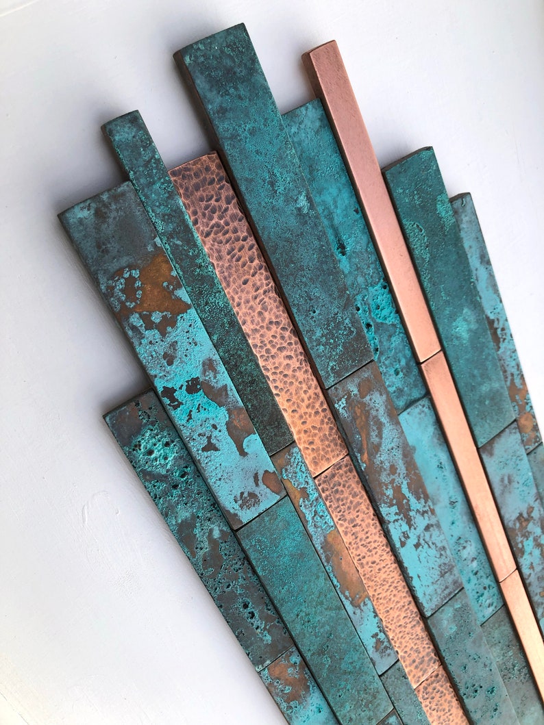 Handmade Contemporary 3d Textured Modern Blue Patina Copper Wall Art image 1