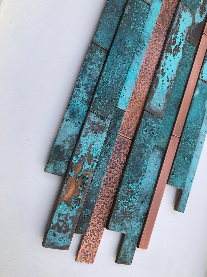 Handmade Contemporary 3d Textured Modern Blue Patina Copper Wall Art image 7
