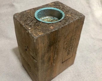 Handmade Green/Blue Patina Copper Candle Holder